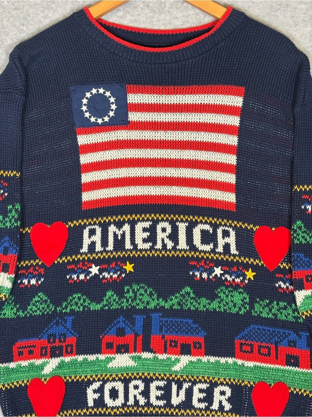 Vintage Sweater Loft America Forever Knit Crewneck Sweater-Navy-Women Medium